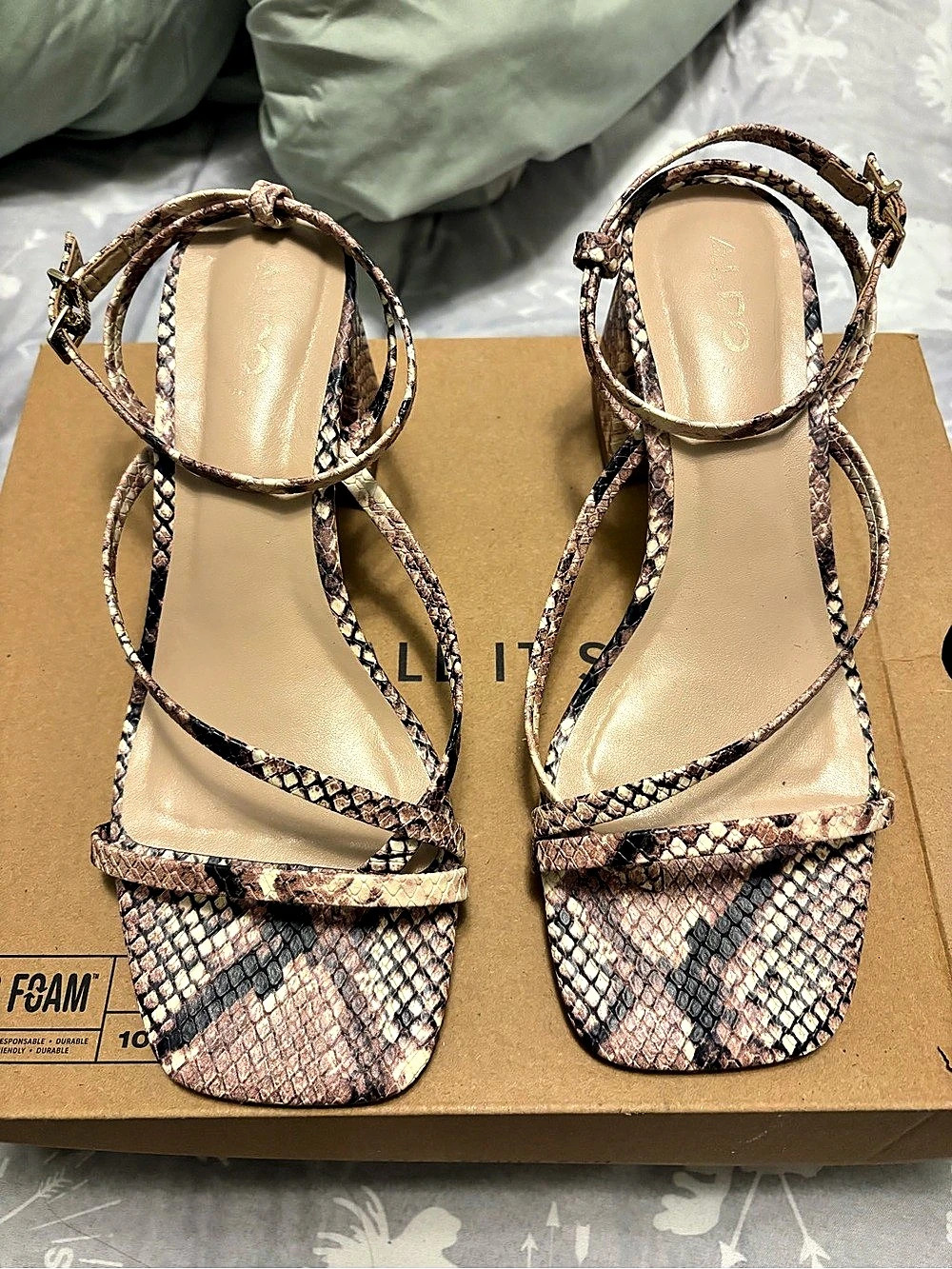 Aldo Maegann Strappy Block Heel Dress Sandals Pink & Brown UK 7